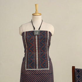 Blue 3pc Block Print Natural Dyed Ajrakh Dress Material