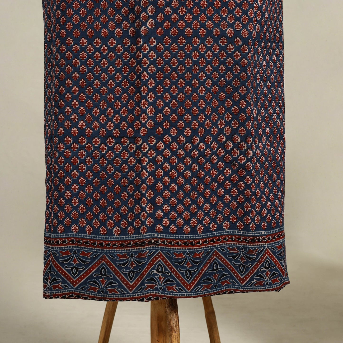 Blue 3pc Block Print Natural Dyed Ajrakh Dress Material
