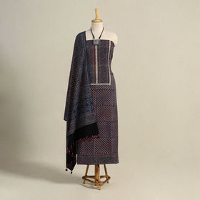 Blue 3pc Block Print Natural Dyed Ajrakh Dress Material
