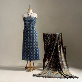 Blue 3pc Block Print Natural Dyed Ajrakh Dress Material