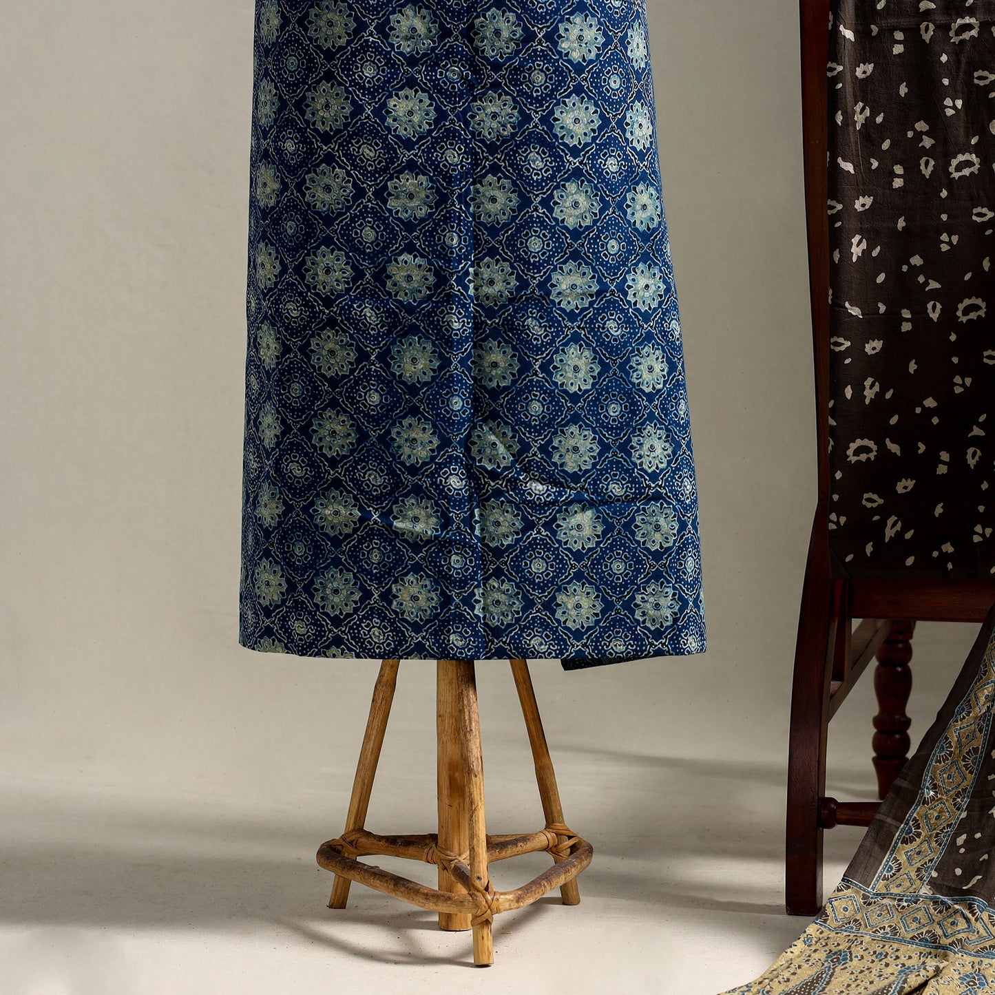 Blue 3pc Block Print Natural Dyed Ajrakh Dress Material