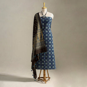 Blue 3pc Block Print Natural Dyed Ajrakh Dress Material