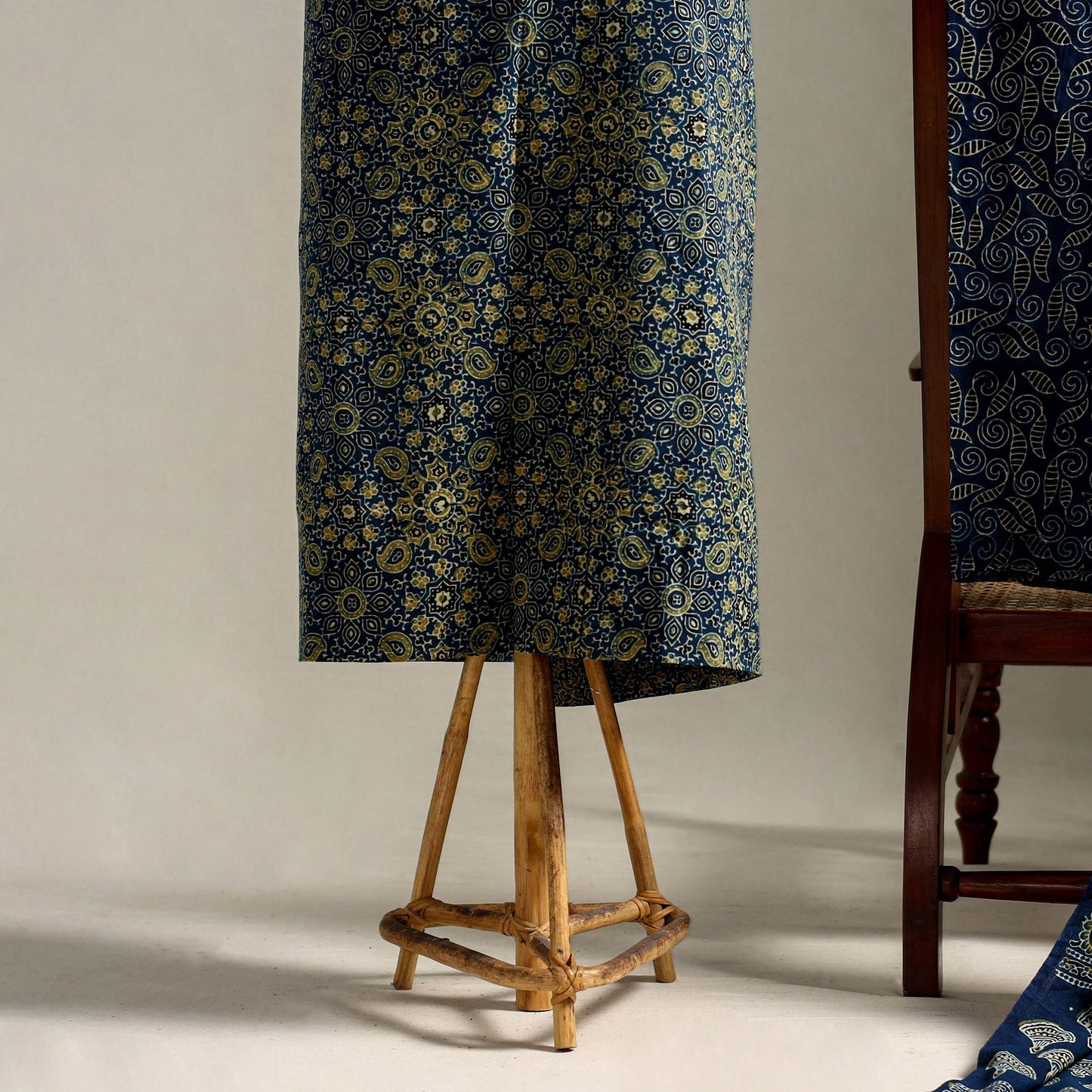 Blue 3pc Block Print Natural Dyed Ajrakh Dress Material