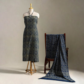 Blue 3pc Block Print Natural Dyed Ajrakh Dress Material
