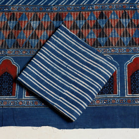 Blue 3pc Block Print Natural Dyed Ajrakh Dress Material