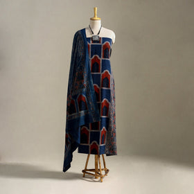 Blue 3pc Block Print Natural Dyed Ajrakh Dress Material