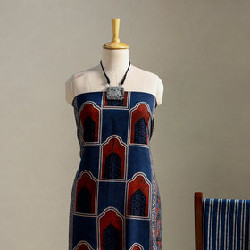 Blue 3pc Block Print Natural Dyed Ajrakh Dress Material