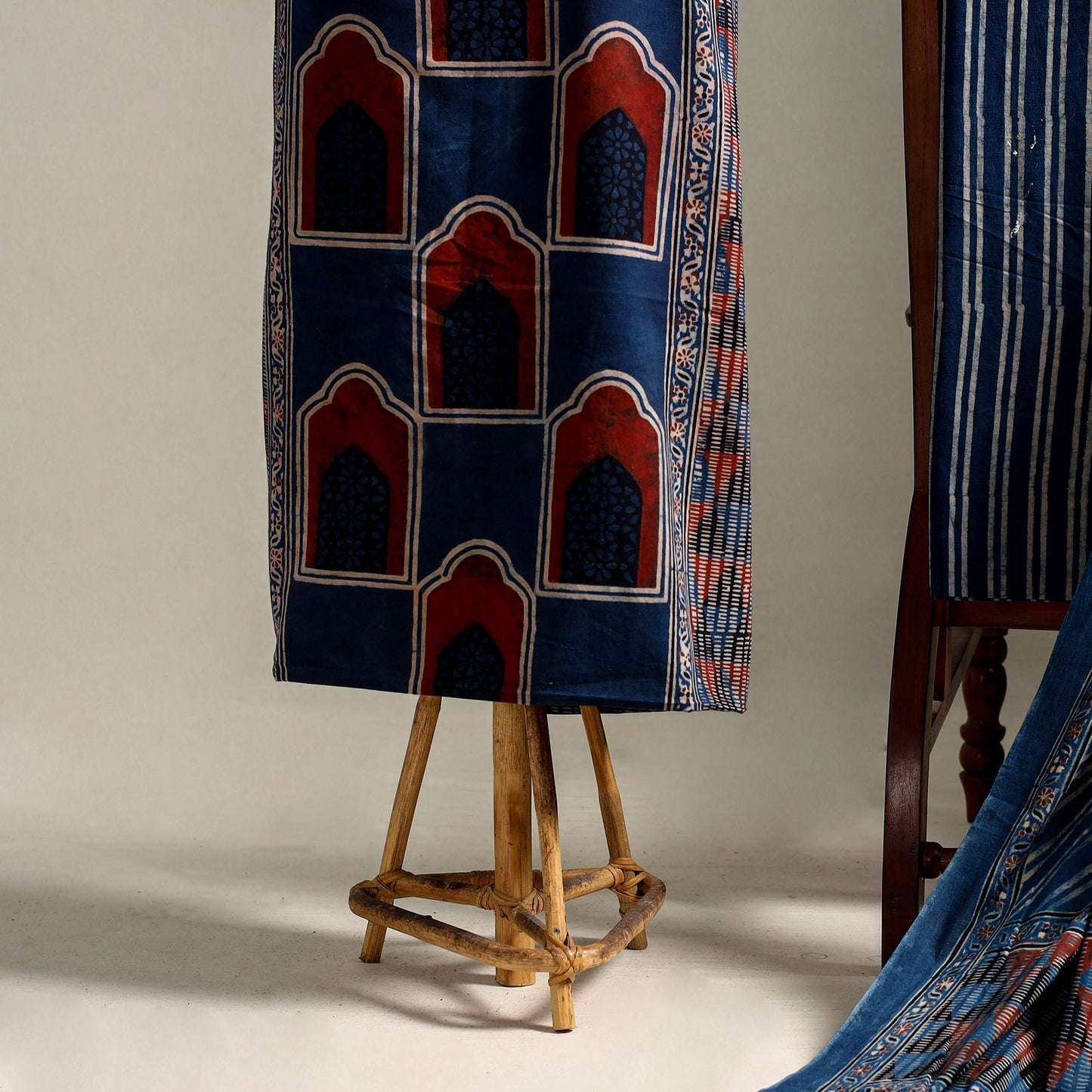 Blue 3pc Block Print Natural Dyed Ajrakh Dress Material