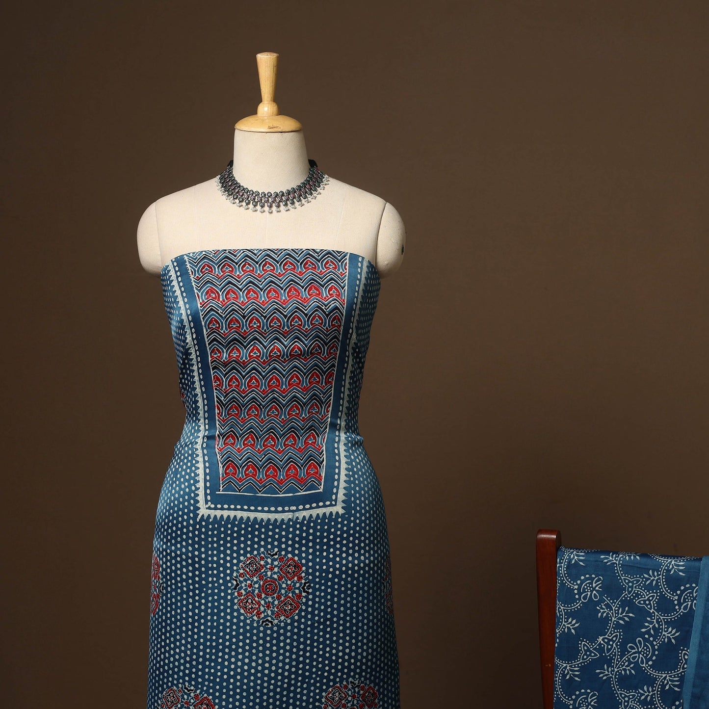 Blue - 3pc natural dyed unstitched modal silk dress