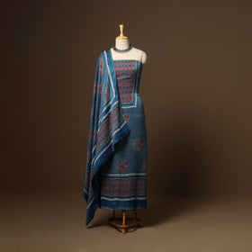 Blue - 3pc natural dyed unstitched modal silk dress