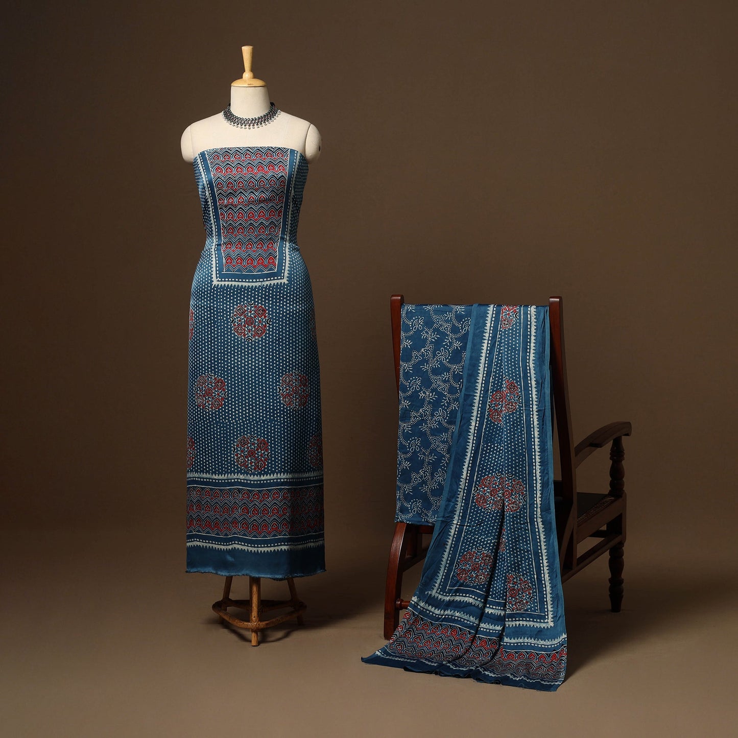 Blue - 3pc natural dyed unstitched modal silk dress