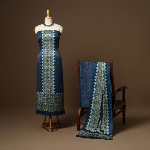 Blue - 3pc natural dyed unstitched modal silk dress