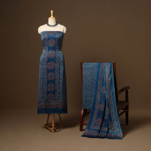 Blue - 3pc natural dyed unstitched modal silk dress