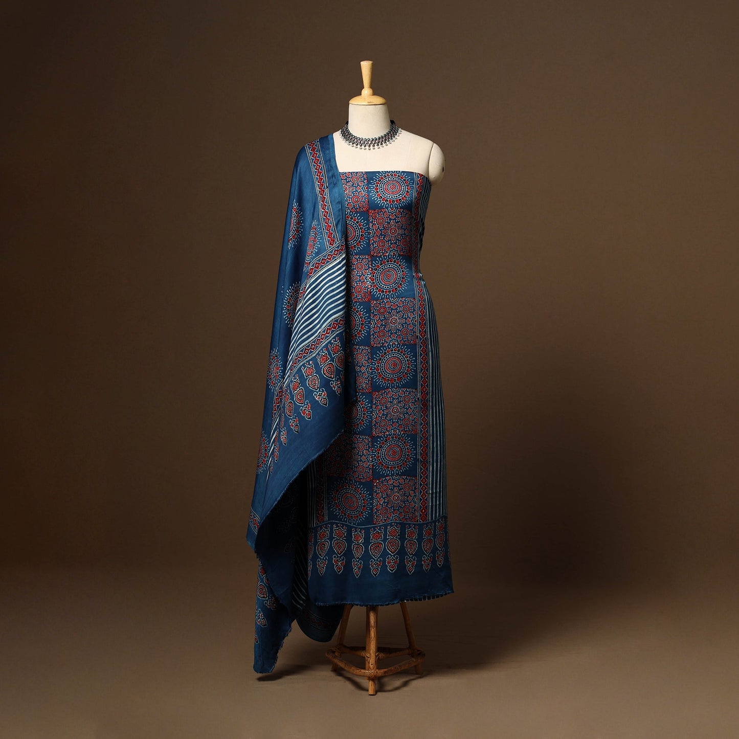Blue - 3pc natural dyed unstitched modal silk dress