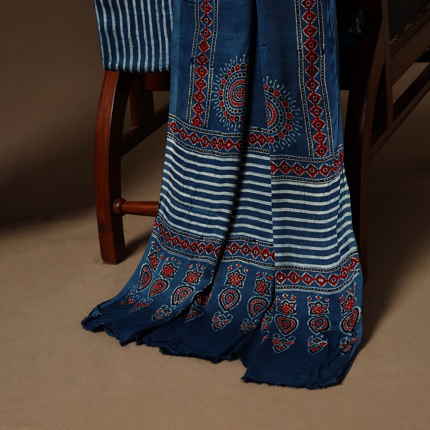 Blue - 3pc natural dyed unstitched modal silk dress