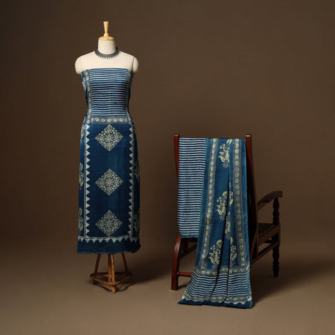 Blue - 3pc natural dyed unstitched modal silk dress