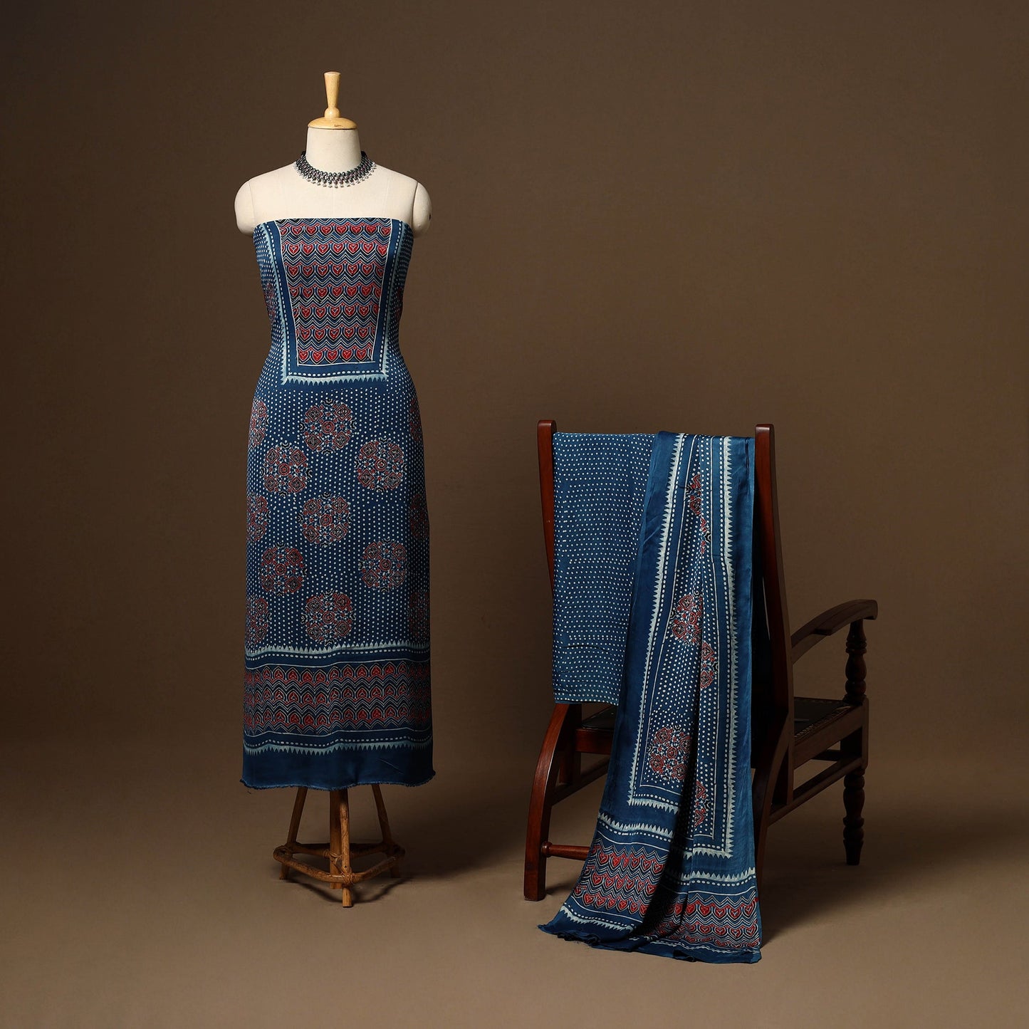 Blue - 3pc natural dyed unstitched modal silk dress