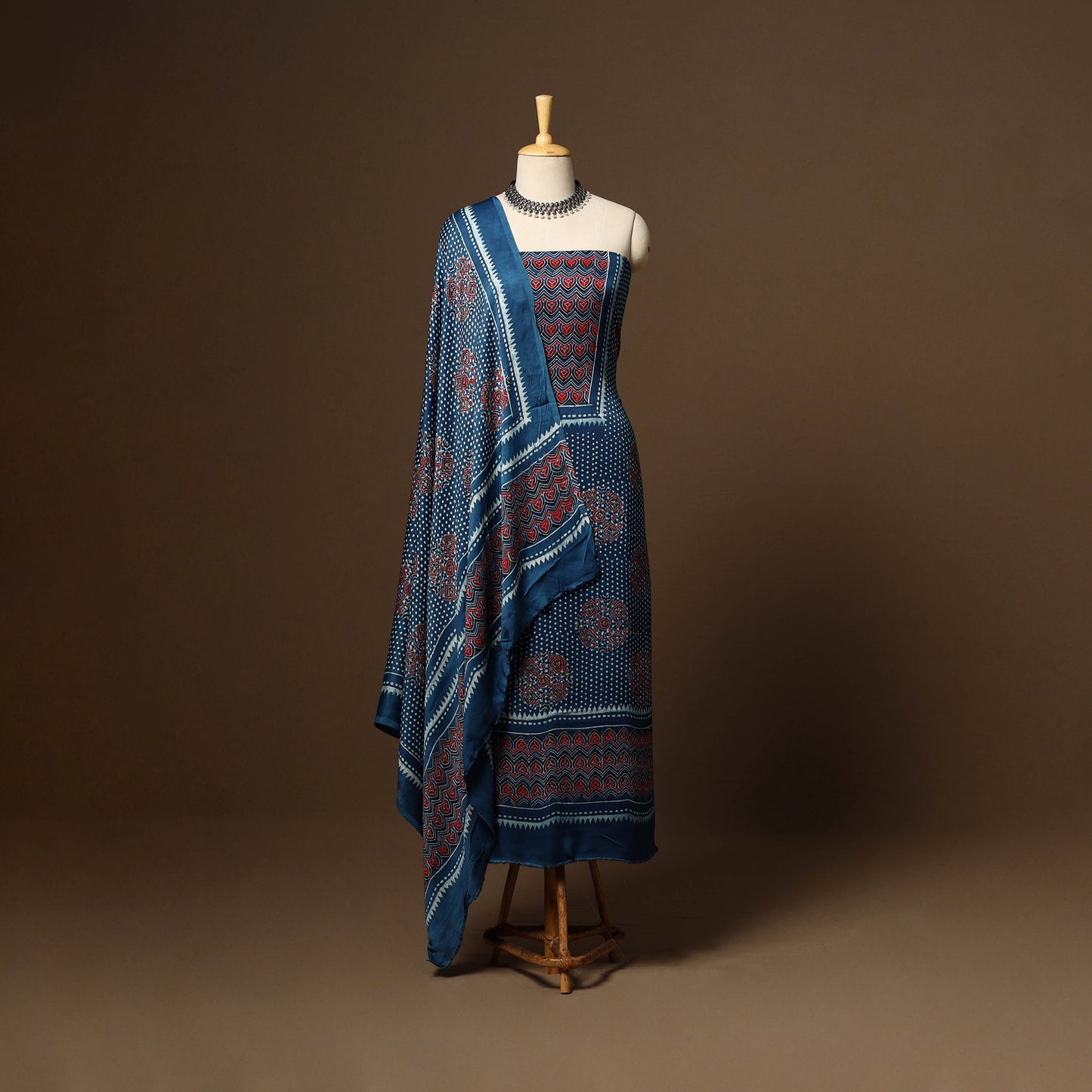 Blue - 3pc natural dyed unstitched modal silk dress