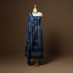 Blue - 3pc natural dyed unstitched modal silk dress