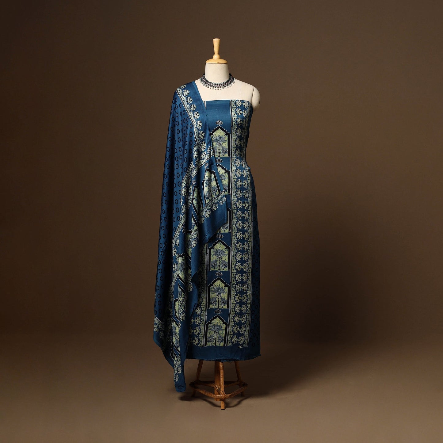 Blue - 3pc natural dyed unstitched modal silk dress