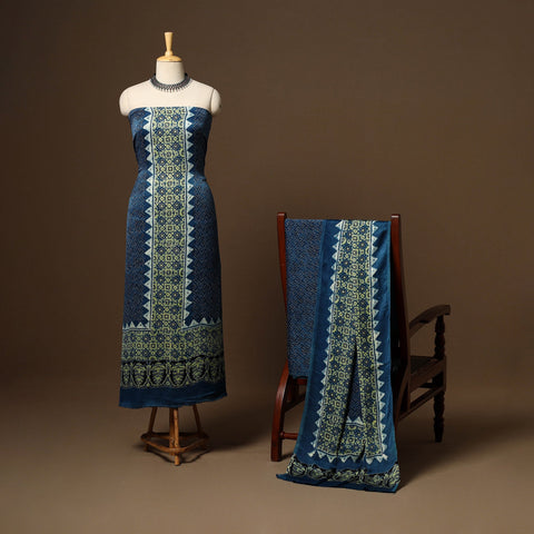 Blue - 3pc natural dyed unstitched modal silk dress