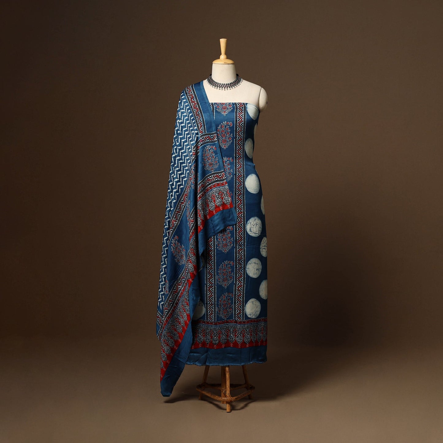 Blue - 3pc natural dyed unstitched modal silk dress