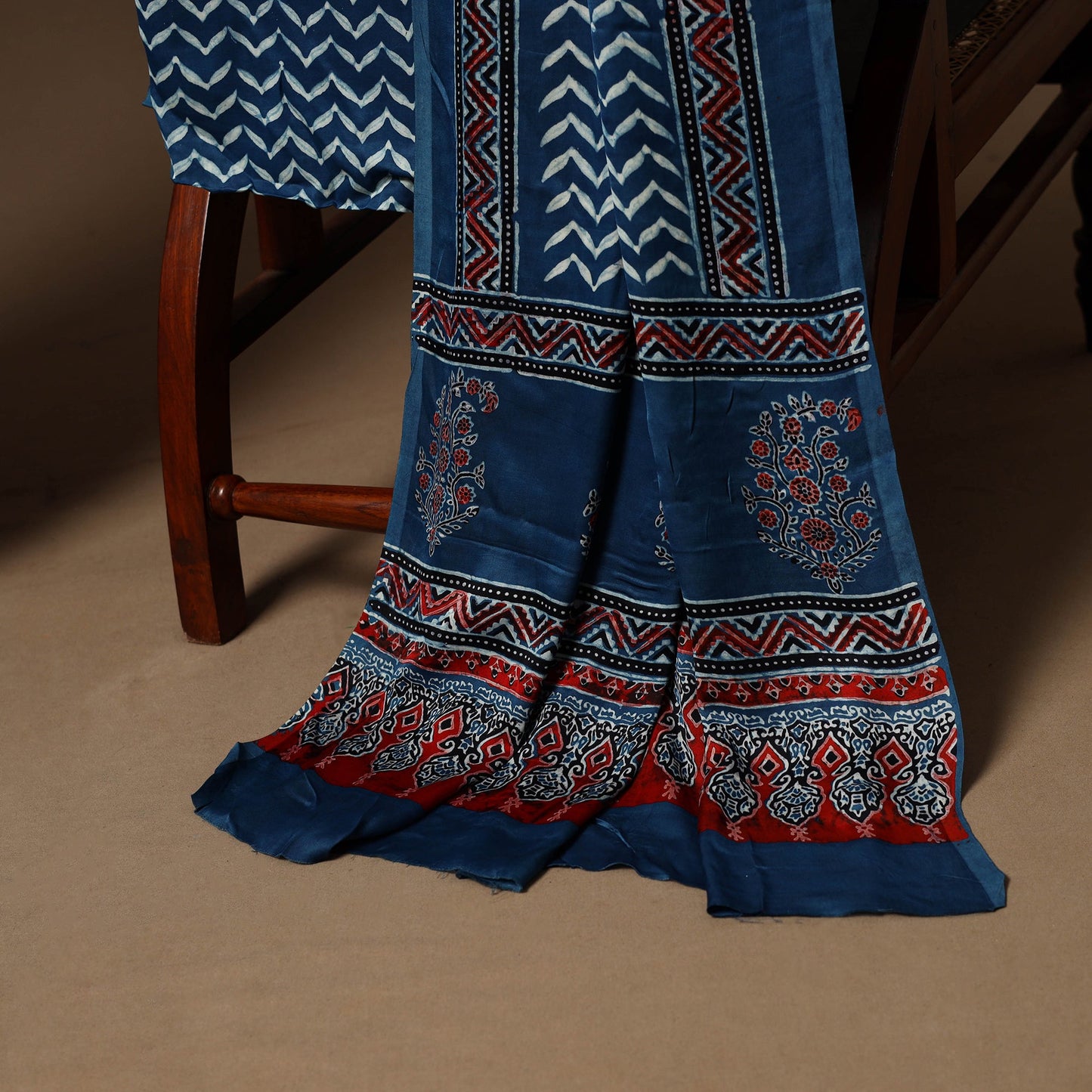 Blue - 3pc natural dyed unstitched modal silk dress