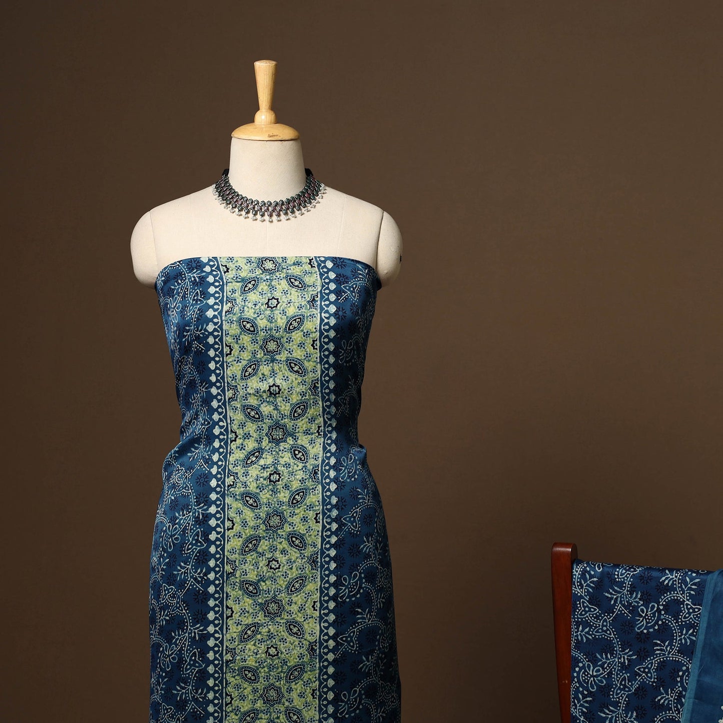 Blue - 3pc natural dyed unstitched modal silk dress