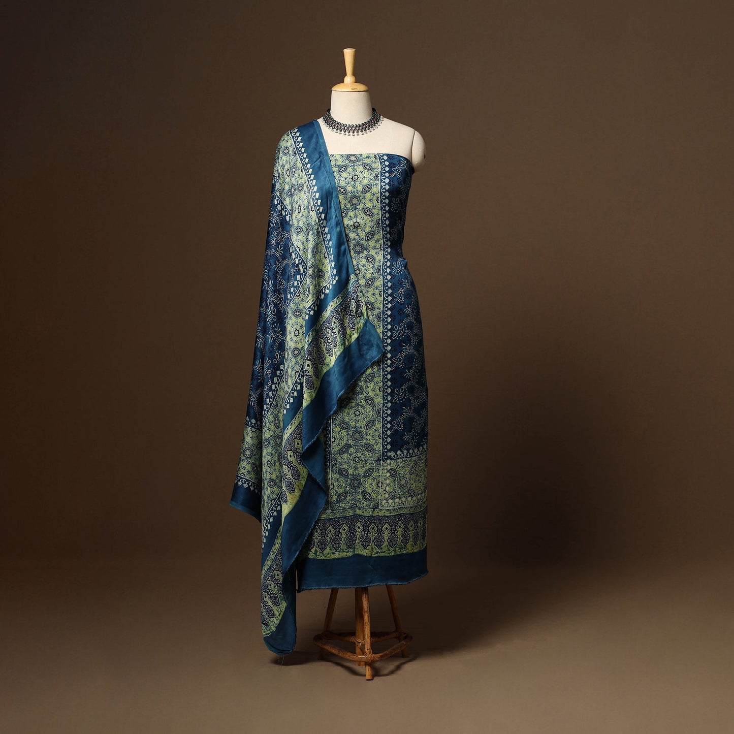 Blue - 3pc natural dyed unstitched modal silk dress