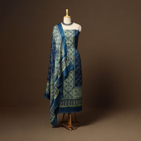 Blue - 3pc natural dyed unstitched modal silk dress