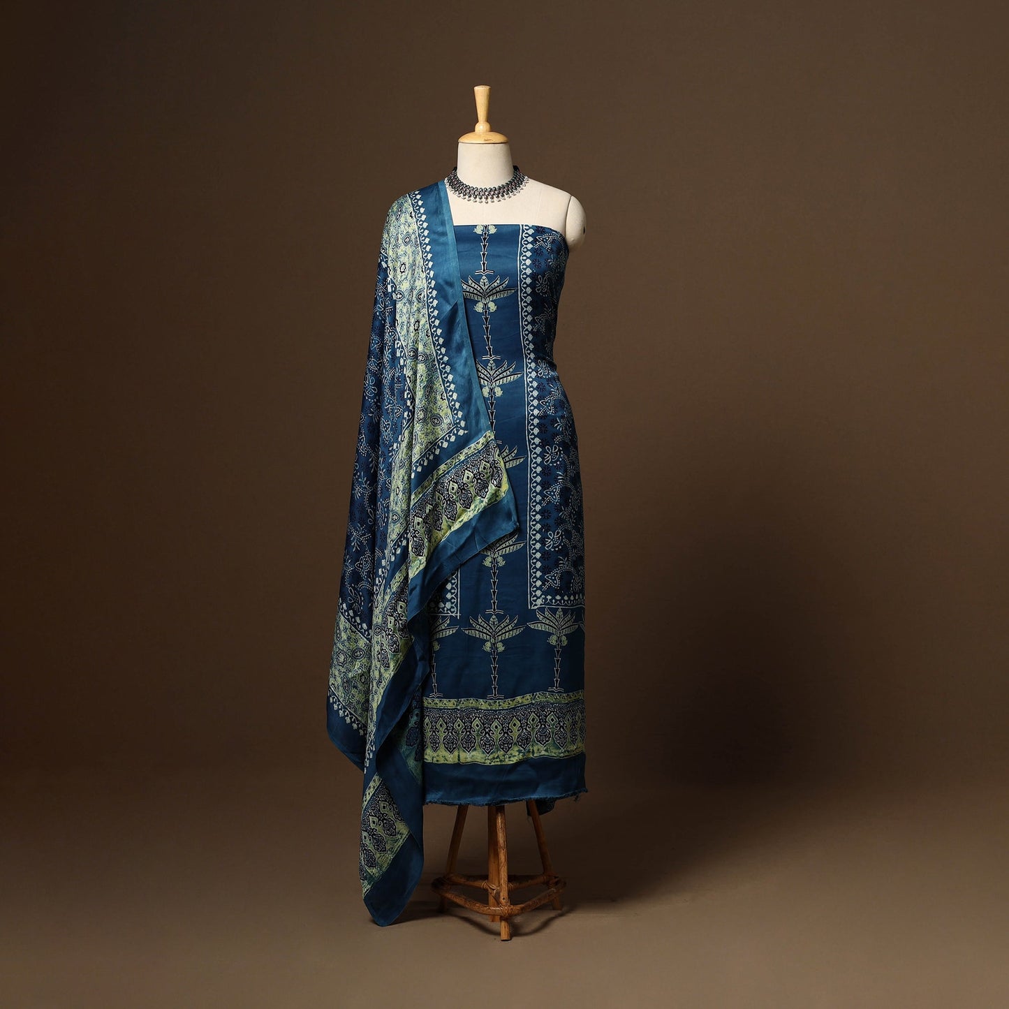 Blue - 3pc natural dyed unstitched modal silk dress