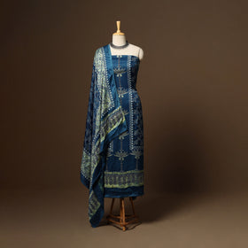 Blue - 3pc natural dyed unstitched modal silk dress