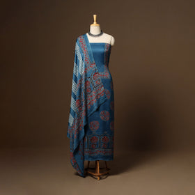 Blue - 3pc natural dyed unstitched modal silk dress