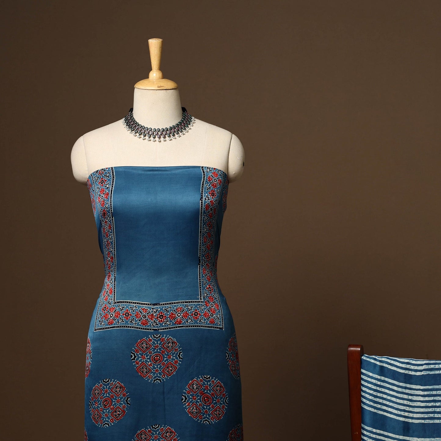 Blue - 3pc natural dyed unstitched modal silk dress