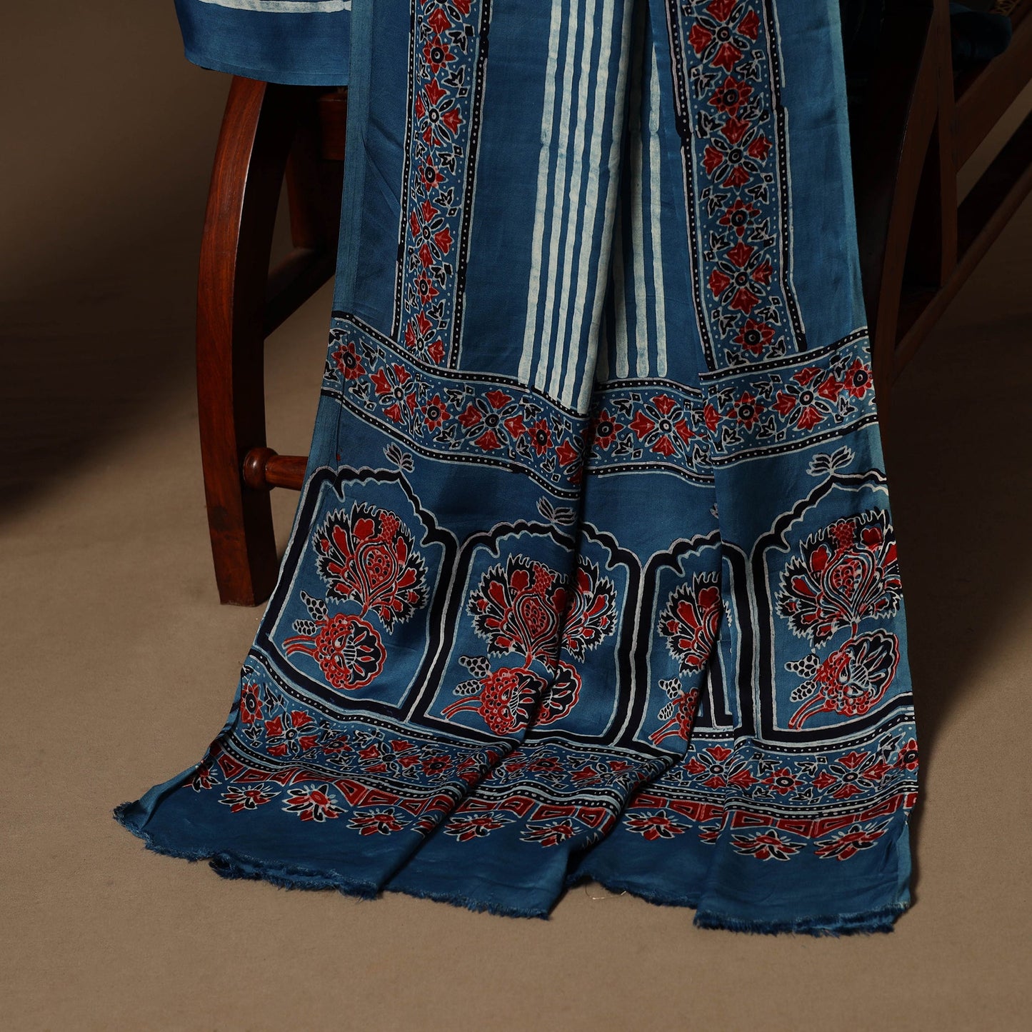 Blue - 3pc natural dyed unstitched modal silk dress