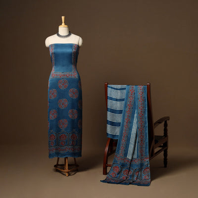 Blue - 3pc natural dyed unstitched modal silk dress