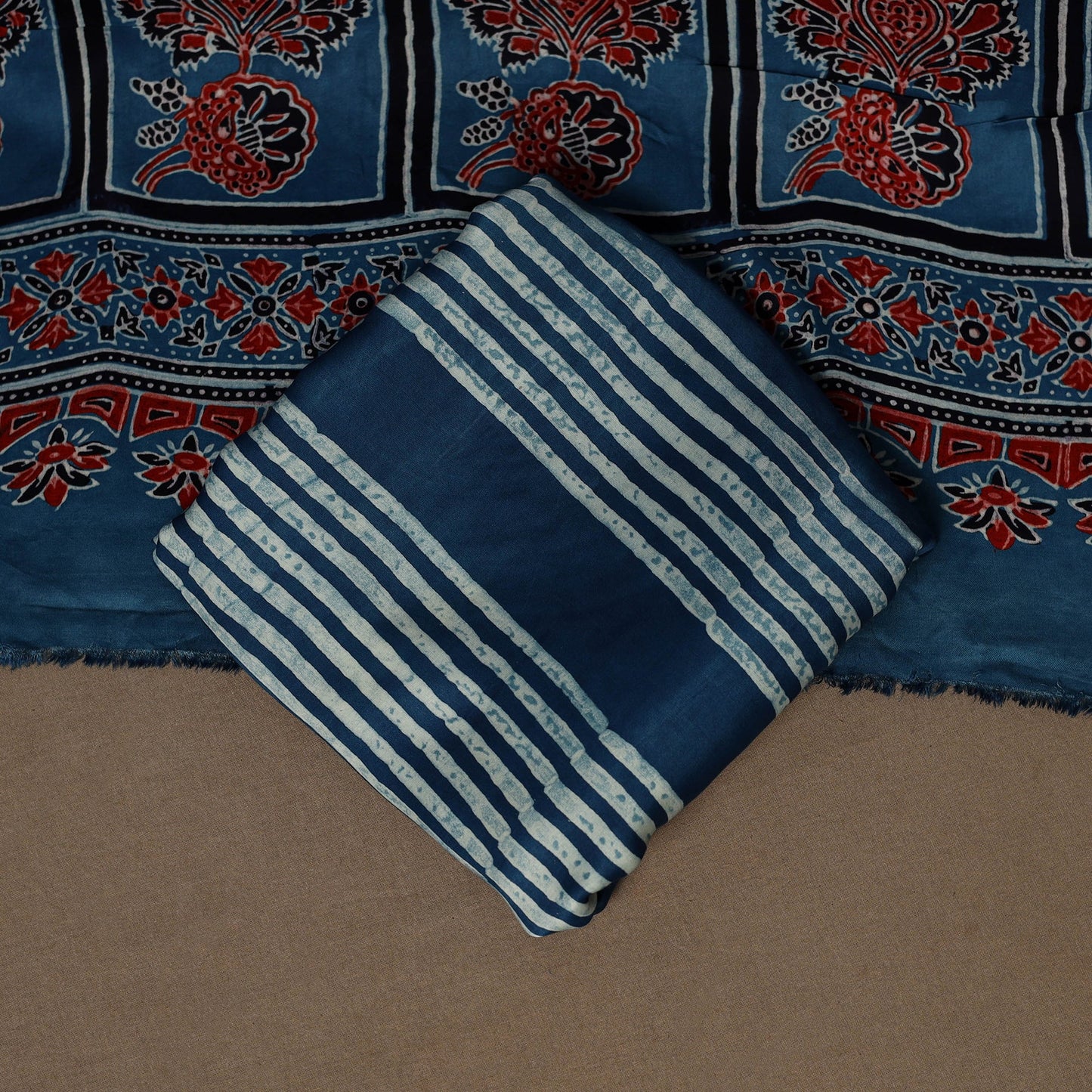 Blue - 3pc natural dyed unstitched modal silk dress