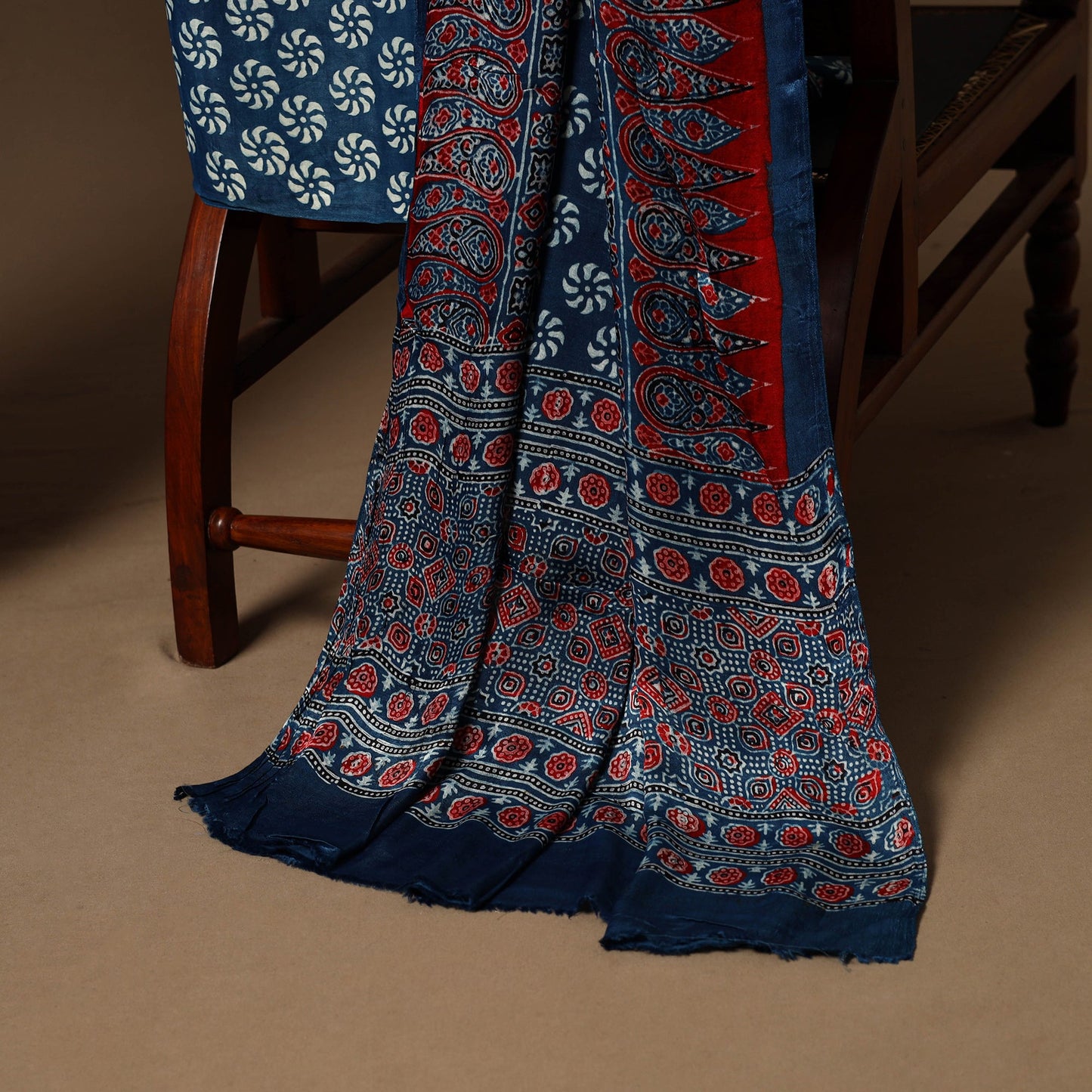 Blue - 3pc natural dyed unstitched modal silk dress