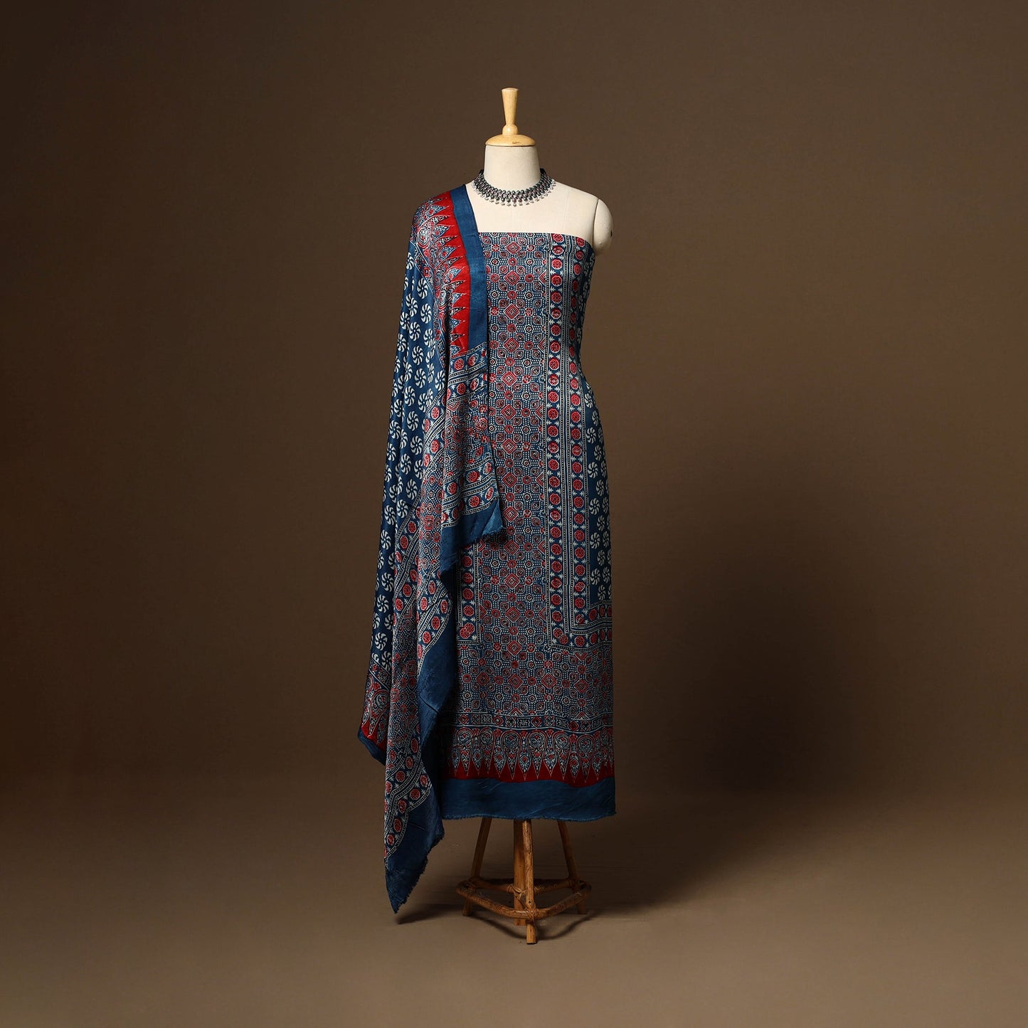 Blue - 3pc natural dyed unstitched modal silk dress