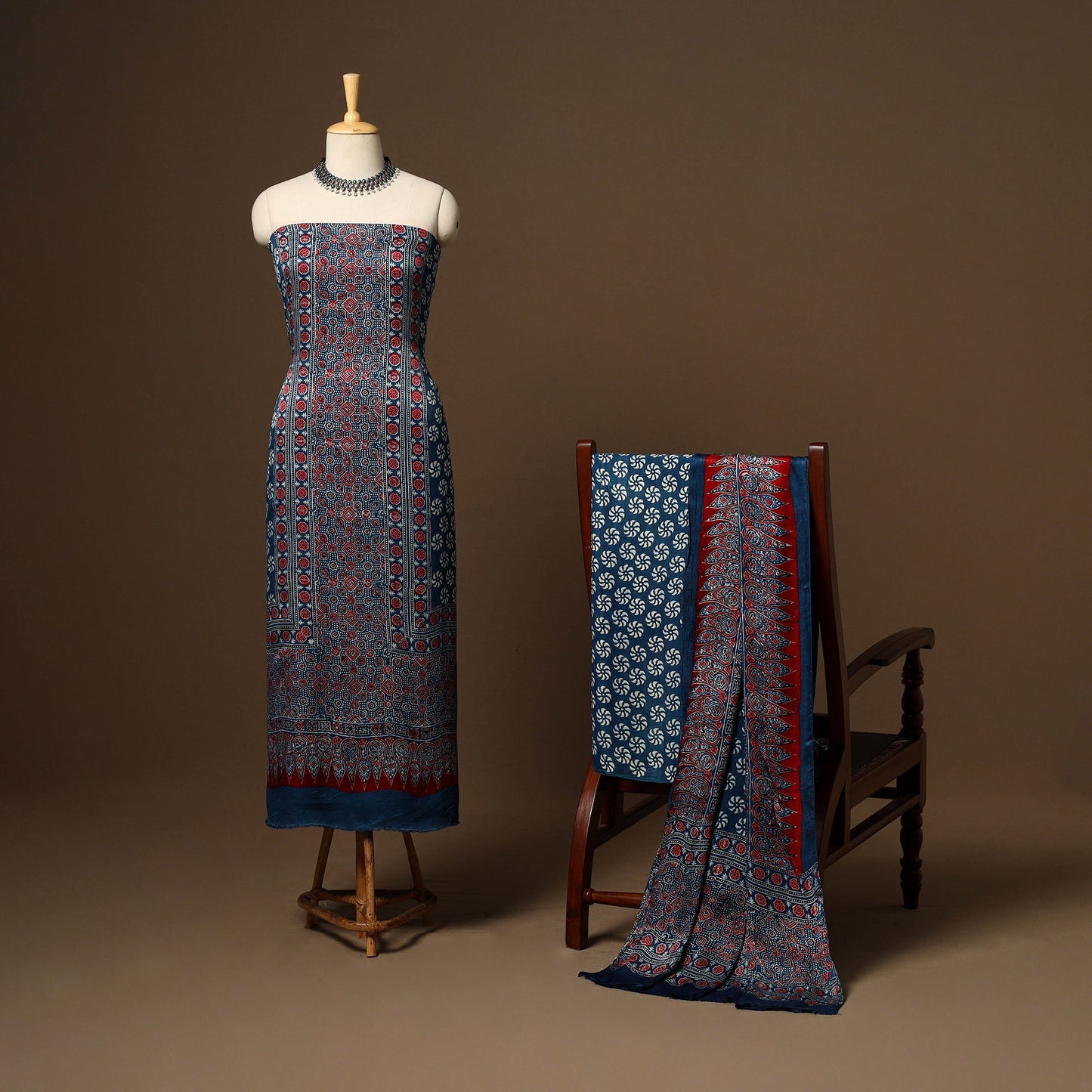 Blue - 3pc natural dyed unstitched modal silk dress