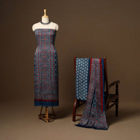 Blue - 3pc natural dyed unstitched modal silk dress