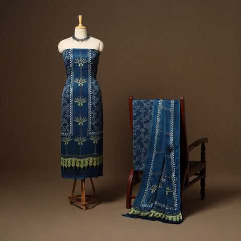 Blue - 3pc natural dyed unstitched modal silk dress