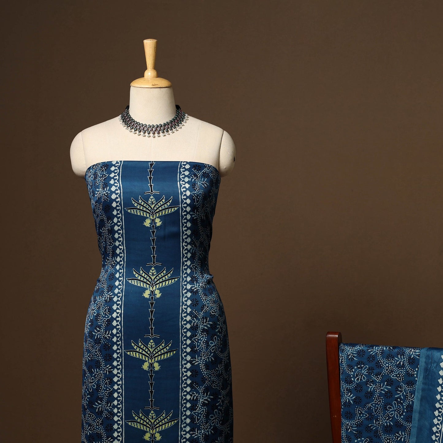 Blue - 3pc natural dyed unstitched modal silk dress