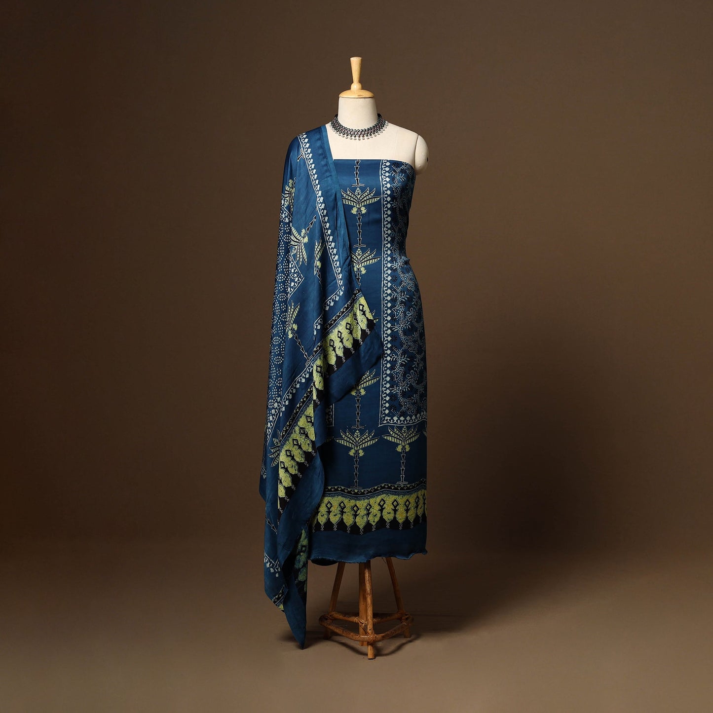 Blue - 3pc natural dyed unstitched modal silk dress