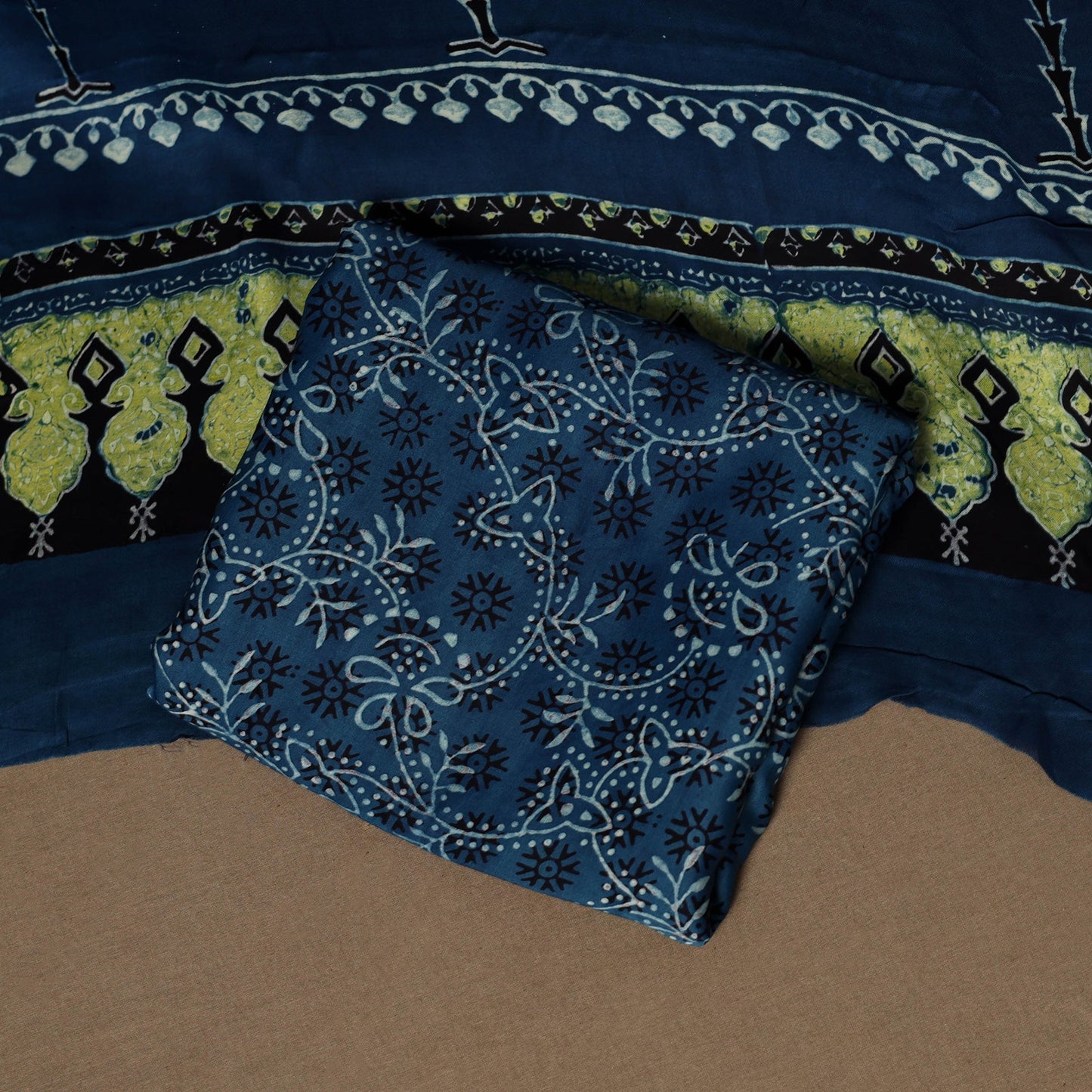 Blue - 3pc natural dyed unstitched modal silk dress