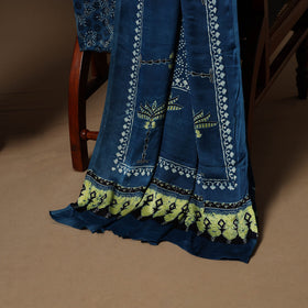 Blue - 3pc natural dyed unstitched modal silk dress