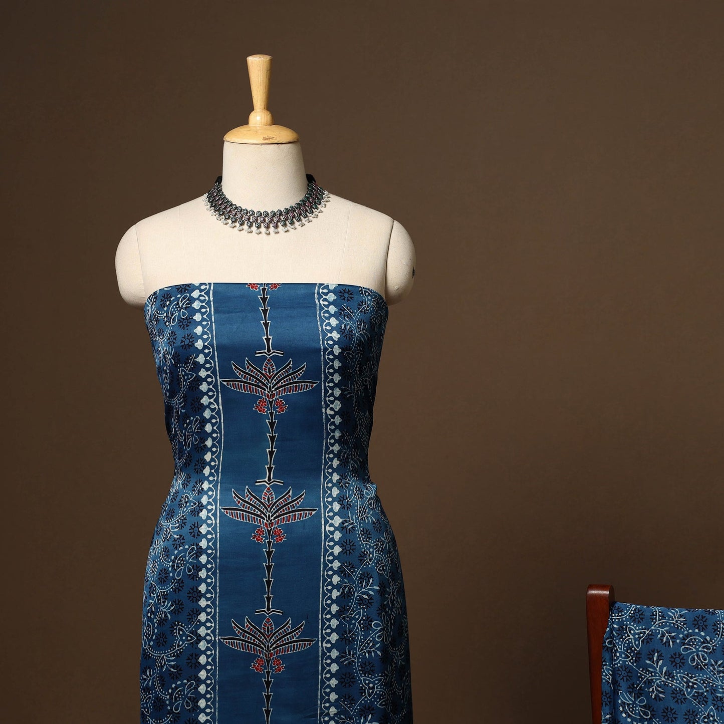 Blue - 3pc natural dyed unstitched modal silk dress