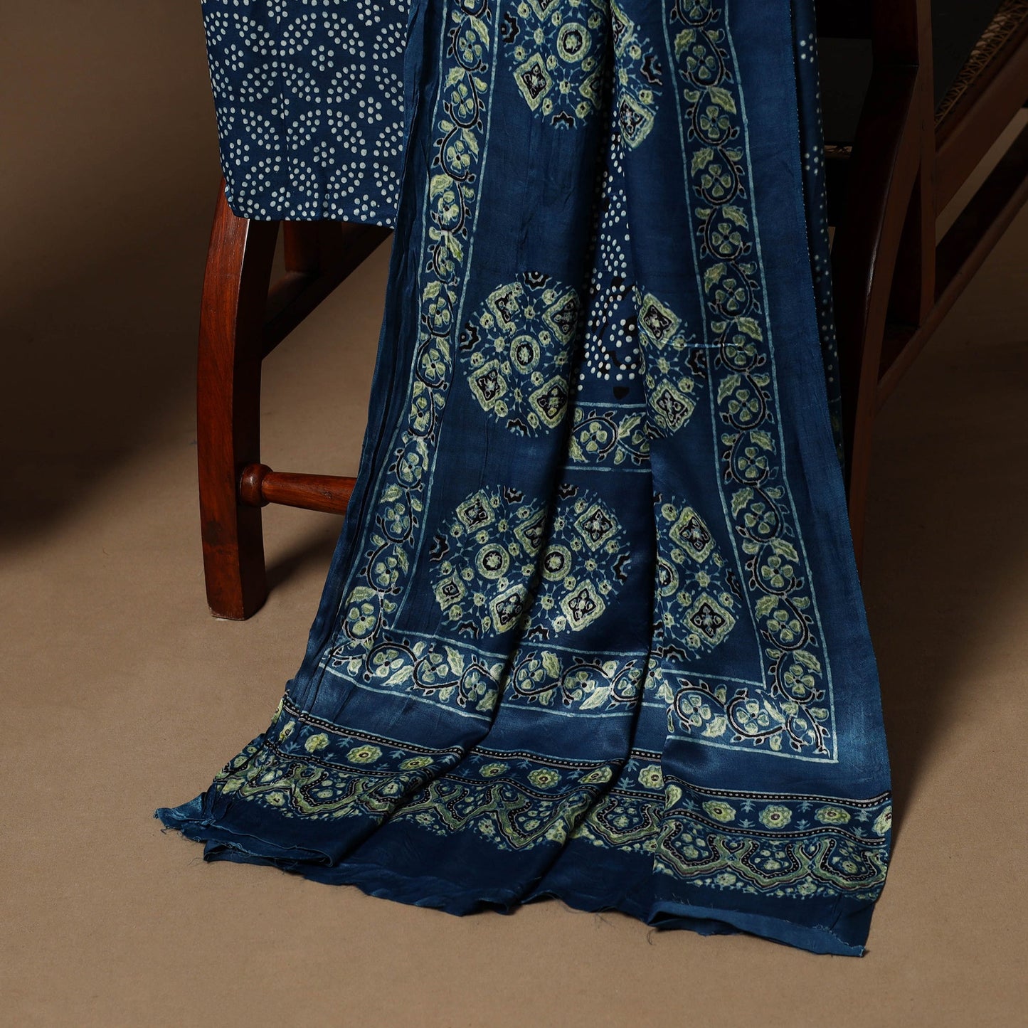 Blue - 3pc natural dyed unstitched modal silk dress