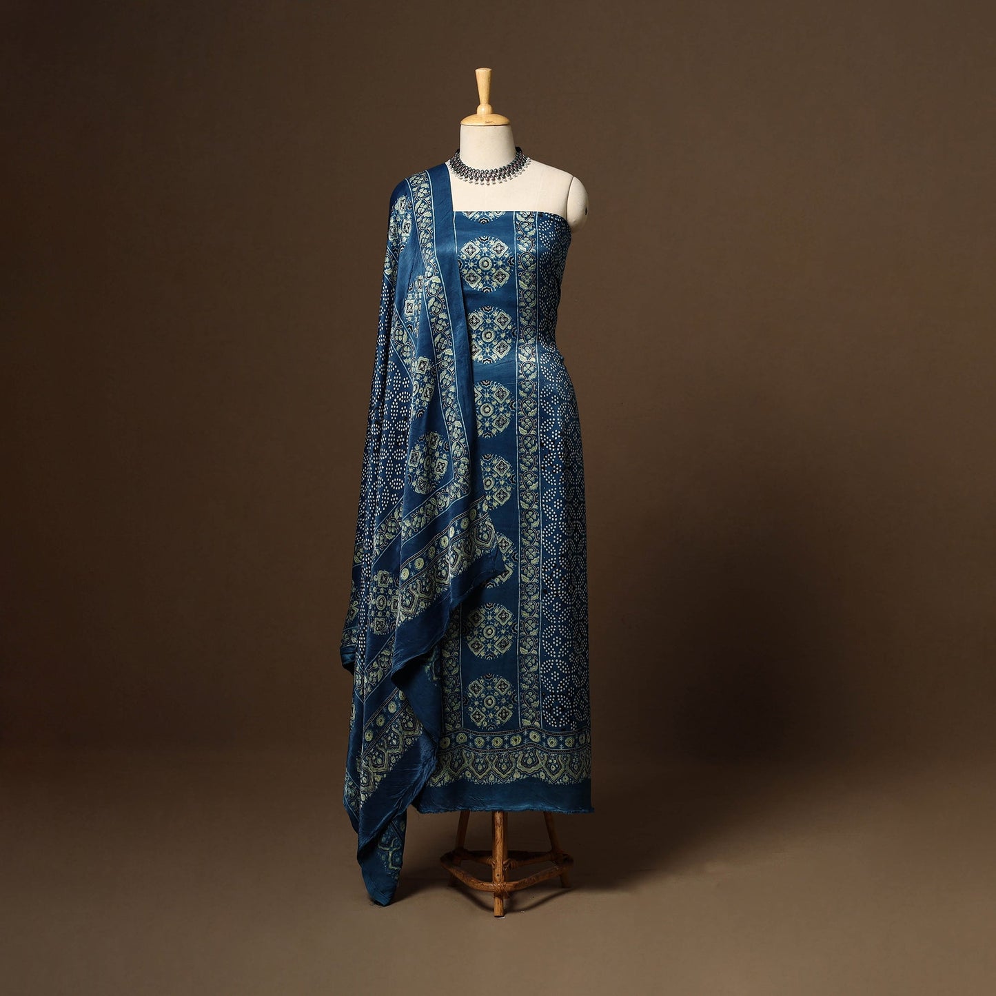 Blue - 3pc natural dyed unstitched modal silk dress