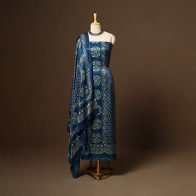 Blue - 3pc natural dyed unstitched modal silk dress